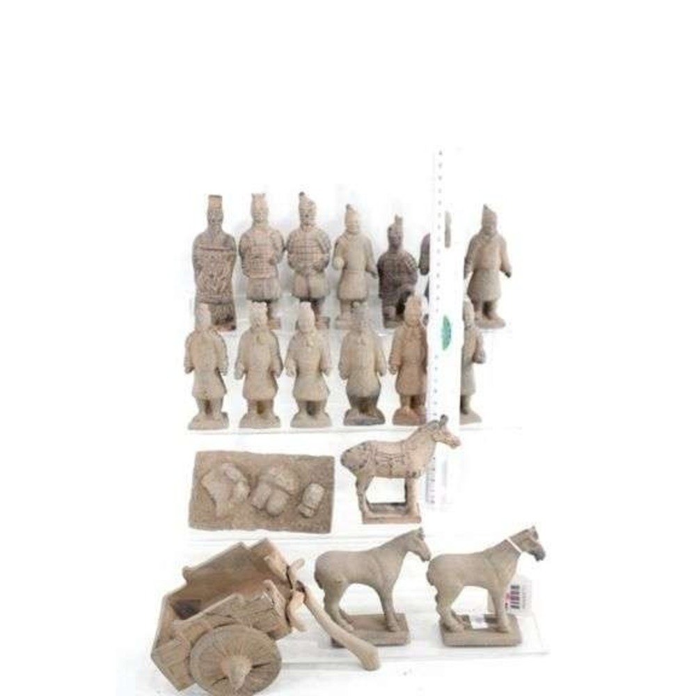 Vtg Chinese Terracotta Warrior Figurine Set 18pc Horses Chariot Xi'an Replica - Picture 2 of 8
